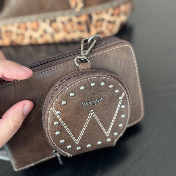 Wrangler 3Pcs Set Buckle Classic Barrel Satchel W/ Phone Wallet Crossbody Coffee - Picture 5 of 10